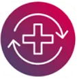 Pharmacy cross icon with circular arrows.