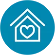 Icon of a home with a heart inside depicting paediatric population.