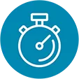 Icon of a stopwatch representing KESIMPTA's a minute a month, easy self-administration.