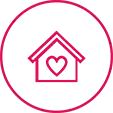 Icon of house with a heart to represent fast and lasting reductions in QoL.