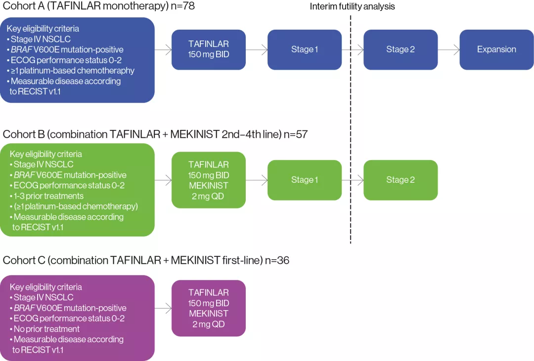 Schematic showing the study design for the non-small cell lung cancer pivotal trial for Tafinlar and Mekinist.