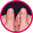 Circular image of a person's thumbs.