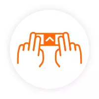 Icon of two hands touching a device.