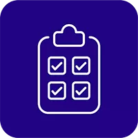 Icon of a clipboard with ticked check boxes.