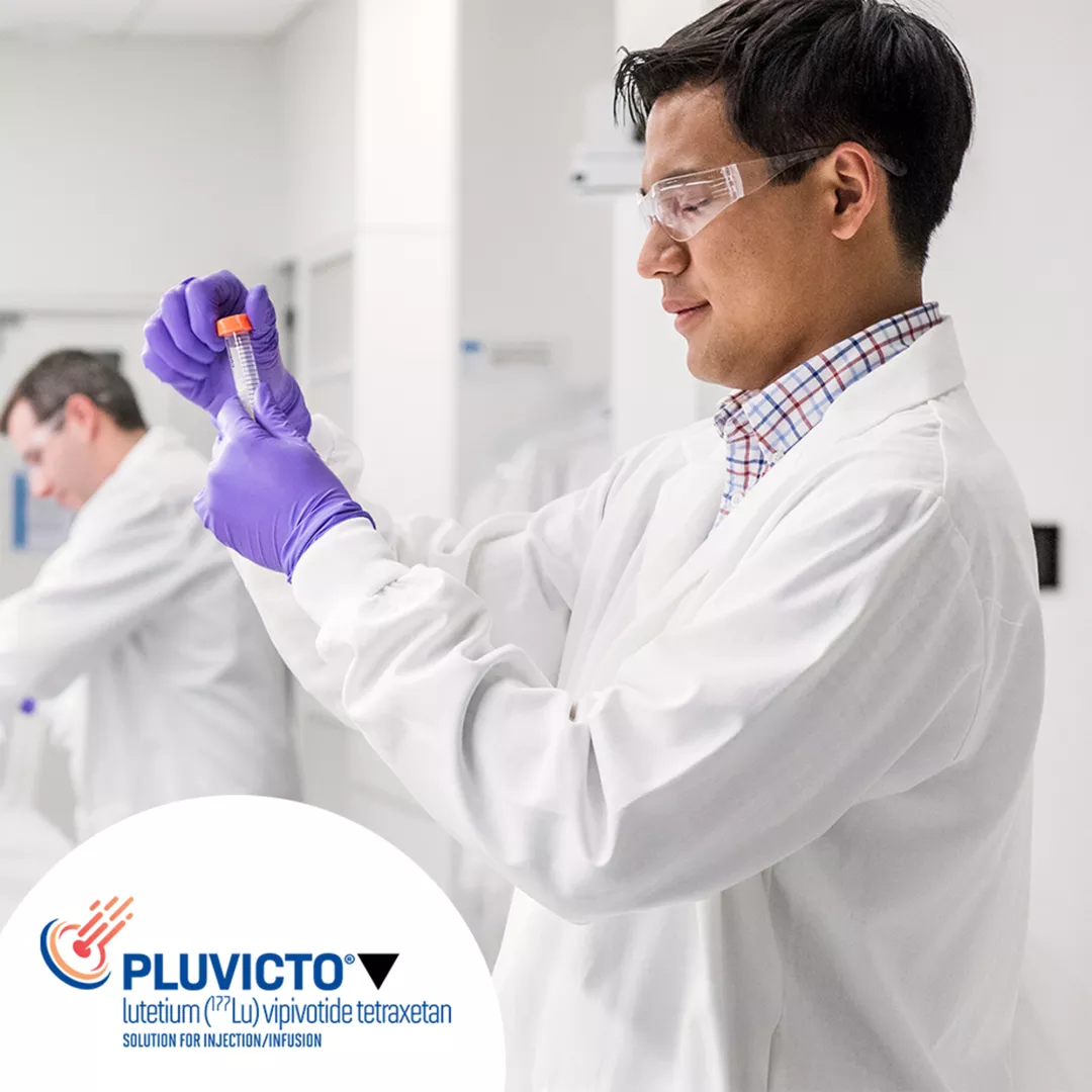 Hero banner. Pluvicto®▼ (lutetium Lu 177 vipivotide tetraxetan) logo.