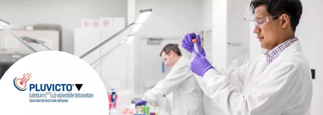Hero banner. Pluvicto®▼ (lutetium Lu 177 vipivotide tetraxetan) logo.