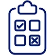Icon of a clipboard with a tick and a cross.