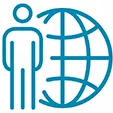 Icon of a person next to a globe.