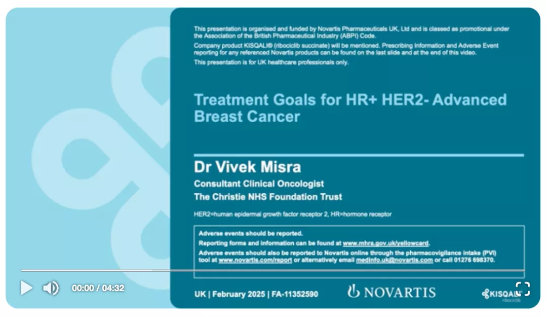 Preview image: Dr Vivek Misra treatment goals for HR+/HER2- aBC video.