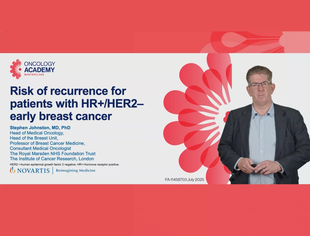 Preview image: Prof. Stephen Johnston risk of recurrence in HR+/HER2- eBC video.