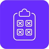 Icon of a clipboard with crossed check boxes.