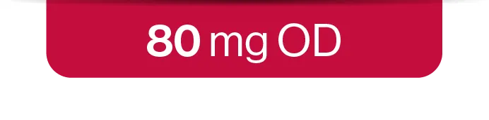 Box with the text '80 mg OD'.
